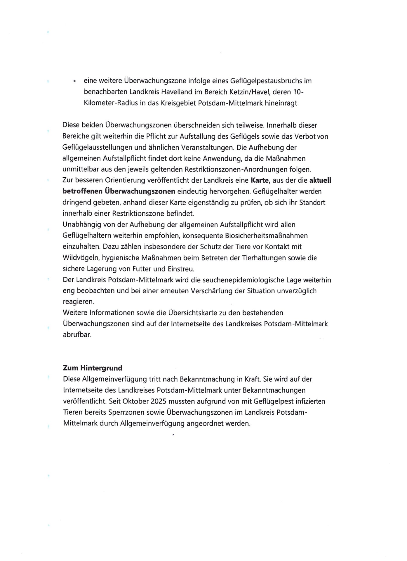 Aufhebung der Stallpflicht