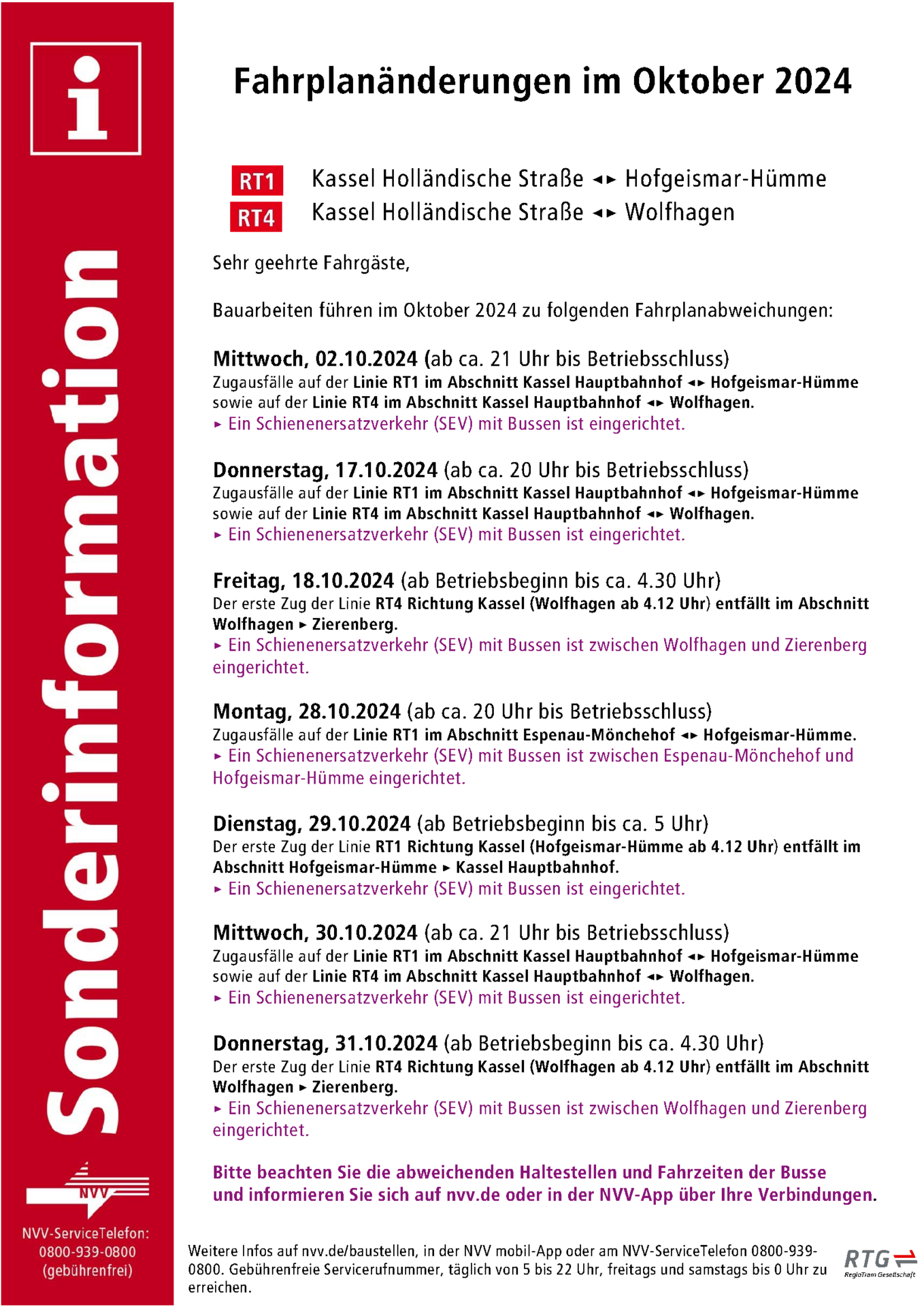 Fahrplanänderungen Oktober 2024