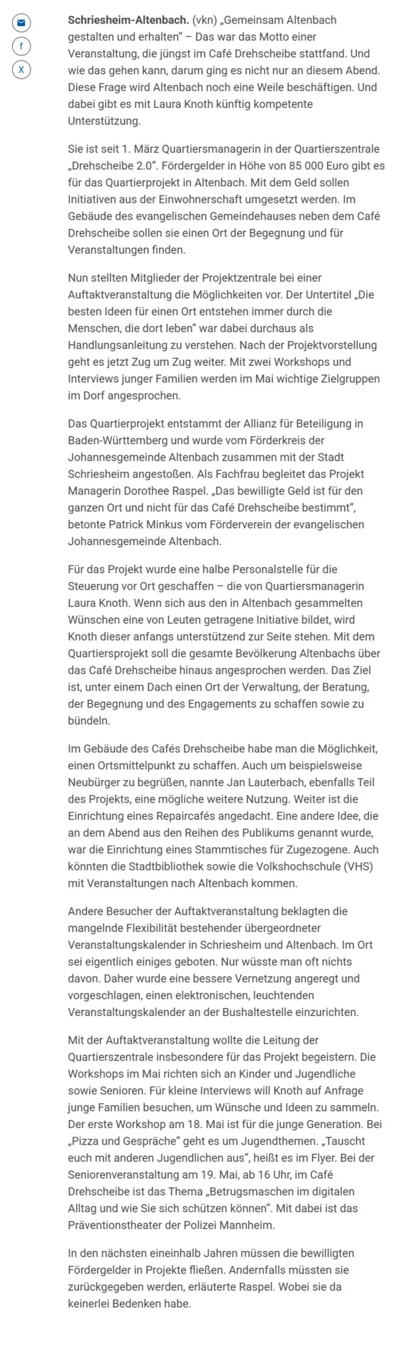 Bericht aus der Rhein-Neckar-Zeitung