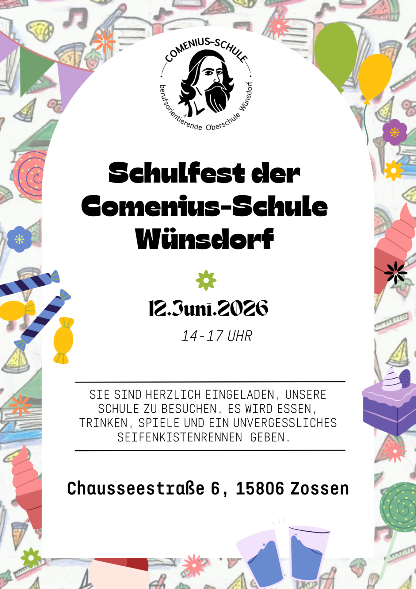 Einladung Schulfest 2026, mit Canva erstellt I A.Bruck & A.Bielska