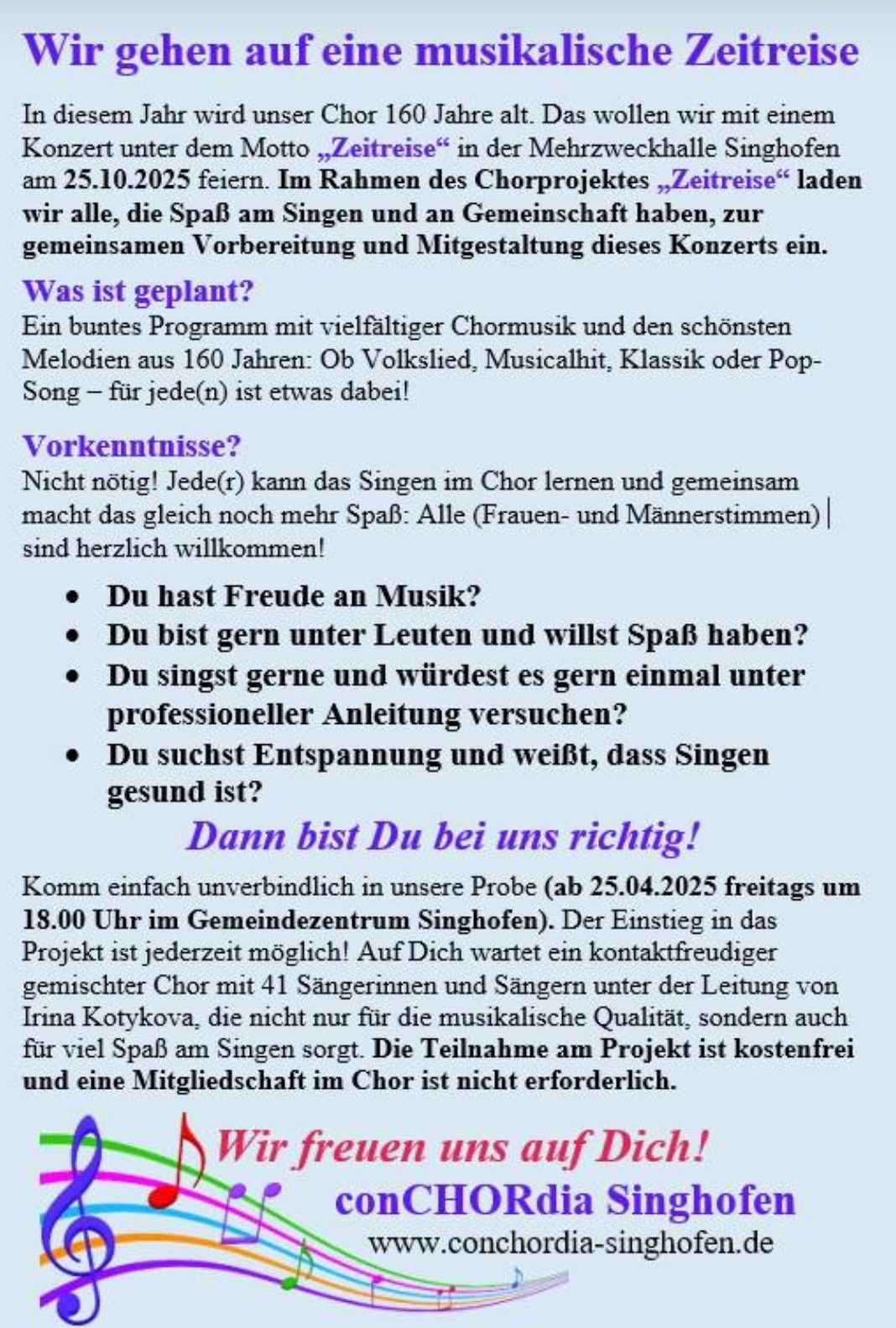 Chorprojekt Zeitreise