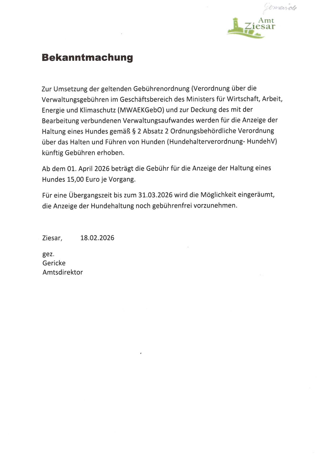 Bekanntmachung