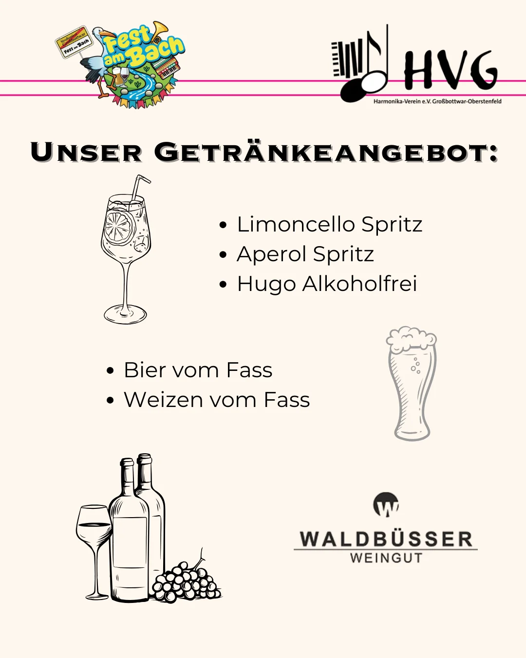 Unsere Getränke beim Fest am Bach