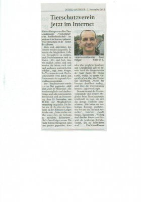 Foto zur Meldung: Unser Verein im Ostsee-Anzeiger am 07.11.2012 Foto zur Meldung: Unser Verein im Ostsee-Anzeiger am 07.11.2012