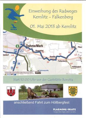KALENDERRÜCKBLICK: vor 10 JAHREN:   Einweihung Rad- und Skateweg Falkenberg - Kemlitz am 1. Mai 2013 (Bild vergrößern)