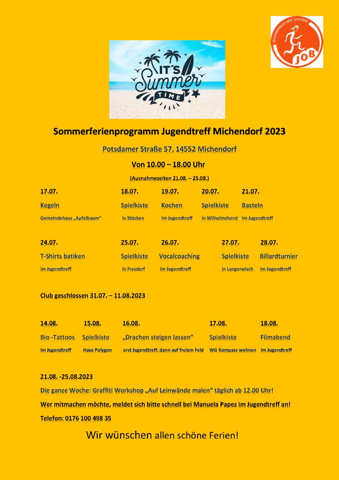 Sommerferienprogramm Jugendtreff Michendorf