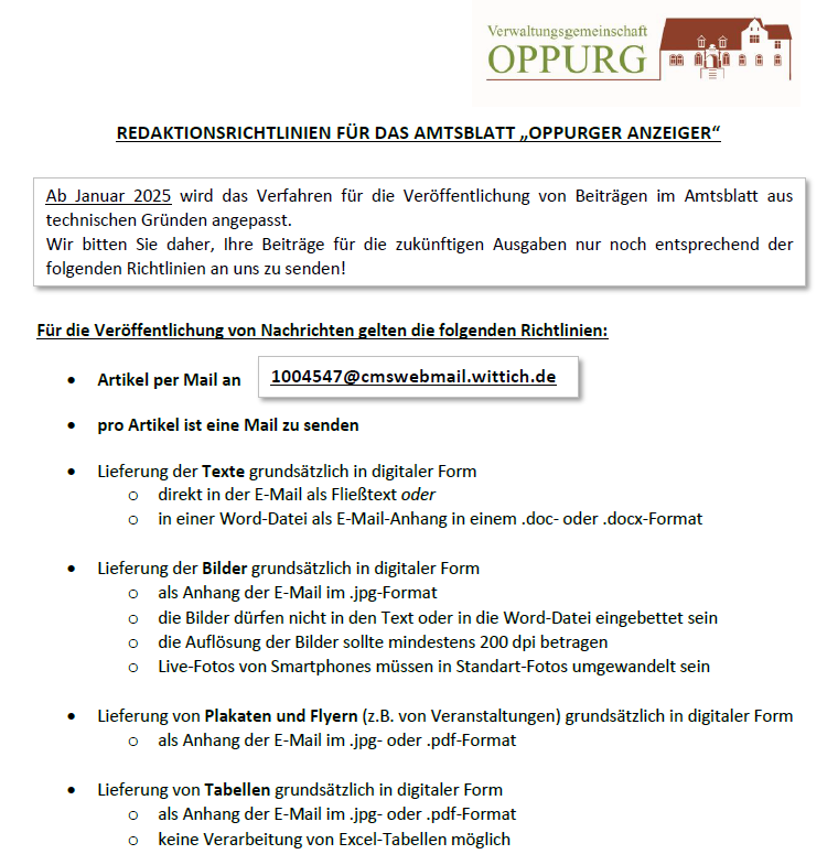 Auszug aus den Redaktionsrichtlinien