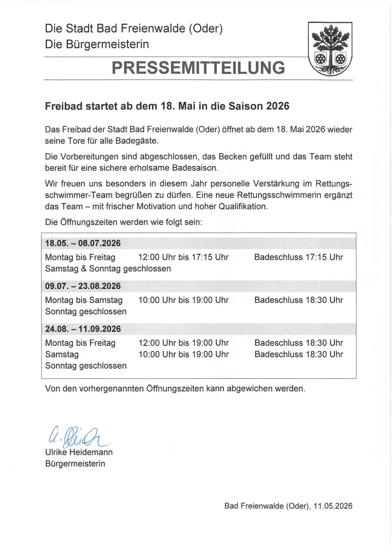 Freibad startet Saison 2026