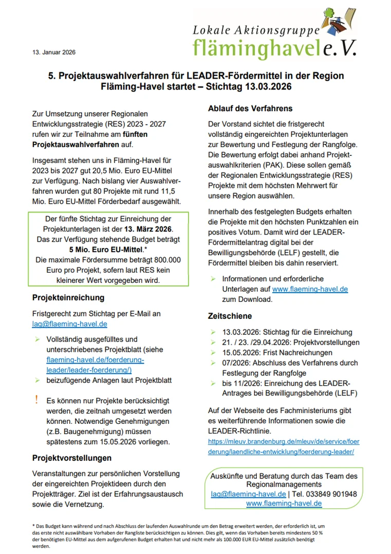 5. Projektauswahlverfahren für LEADER-Fördermittel