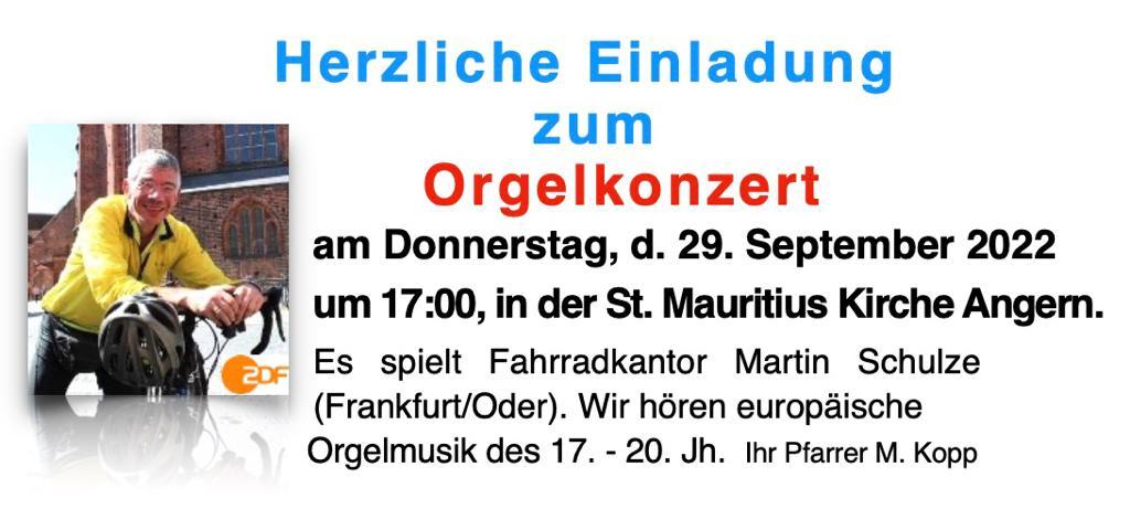 Orgelkonzert in Angern am 29.9.2022