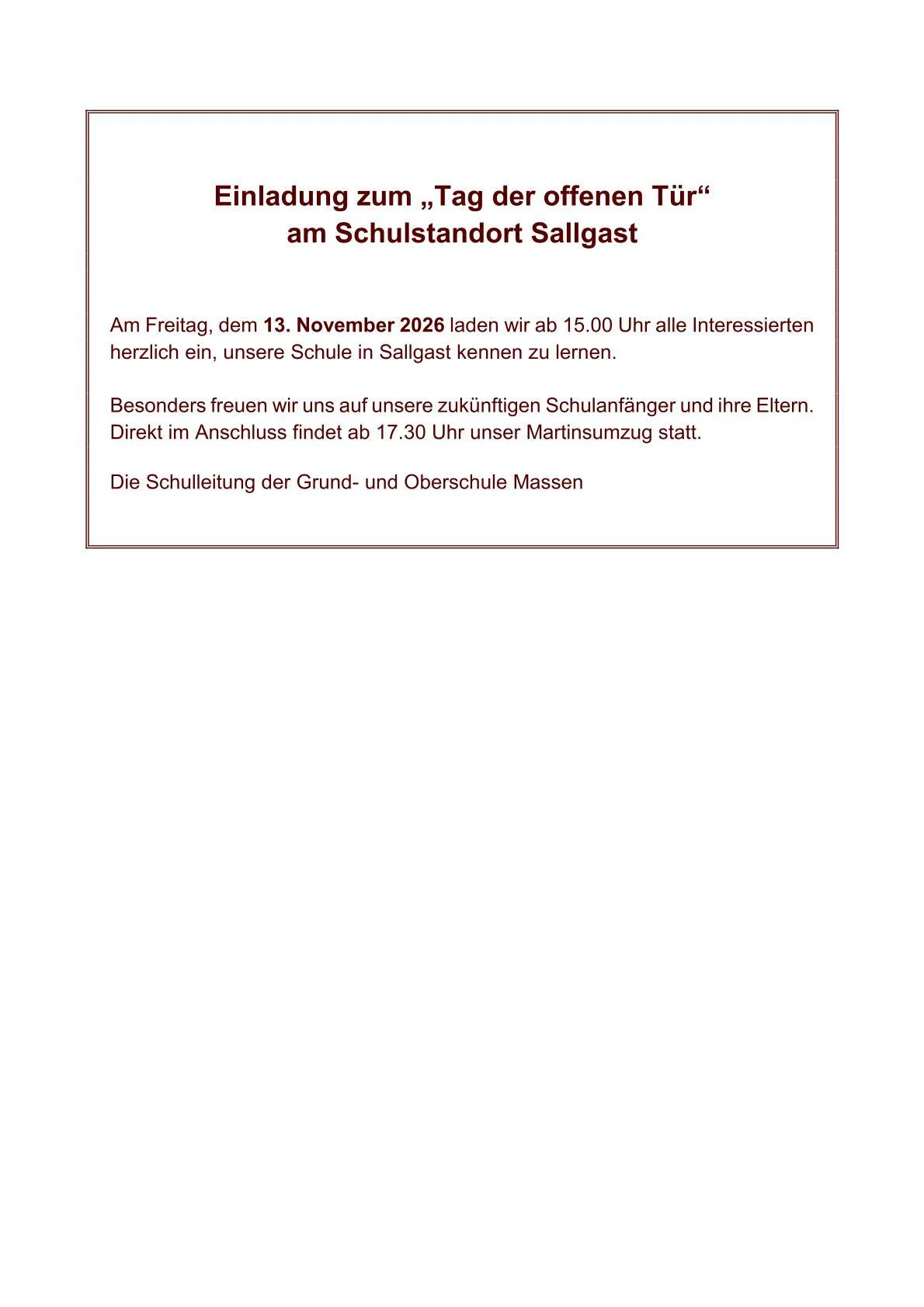 Tag der offenen Tür in Sallgast 2026