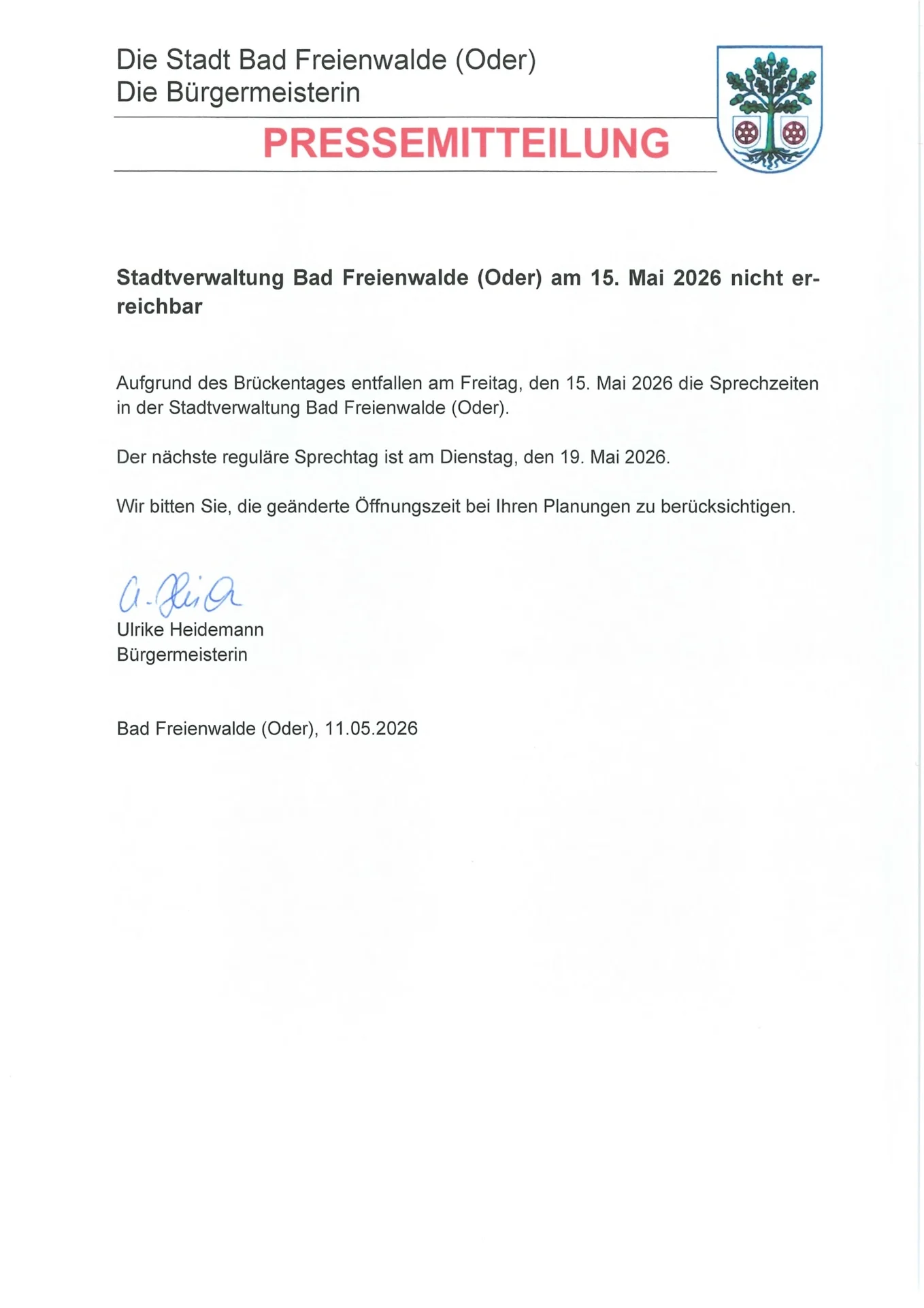 Brückentag 15.05.2026