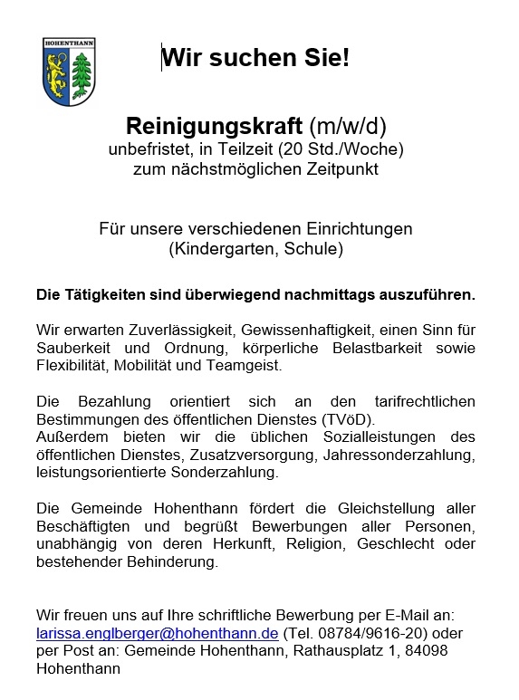 Stellenausschreibung Reinigungskraft