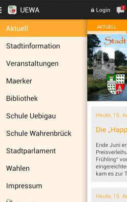 Smartphone-App der Stadt Uebigau-Wahrenbrück (Bild vergrößern)