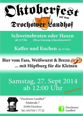 Oktoberfest am 27.September auf dem Drochower Landhof