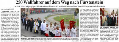 PNP-Bericht vom 03.10.2014; 250 Wallfahrer auf dem Weg nach Fürstenstein
