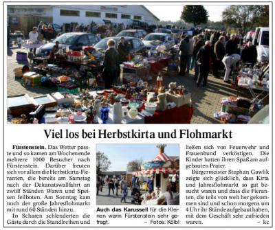 PNP-Bericht vom 15.10.2014; Viel los beim Herbstkirta mit Flohmarkt in Fürstenstein