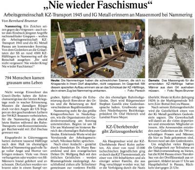 PNP-Bericht vom 07.04.2015; Arbeitsgemeinschaft KZ-Transport 1945 und IG Metall erinnern an Massenmord bei Nammering