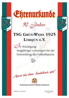 Foto zur Meldung: Vereinsjubiläum TSG Grün-Weiß 1925 Löbejün e.V.