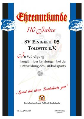 Foto zur Meldung: Vereinsjubiläum SV Einigkeit 05 Tollwitz