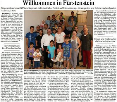 PNP-Bericht vom 17.08.2015; Willkommen in Fürstenstein