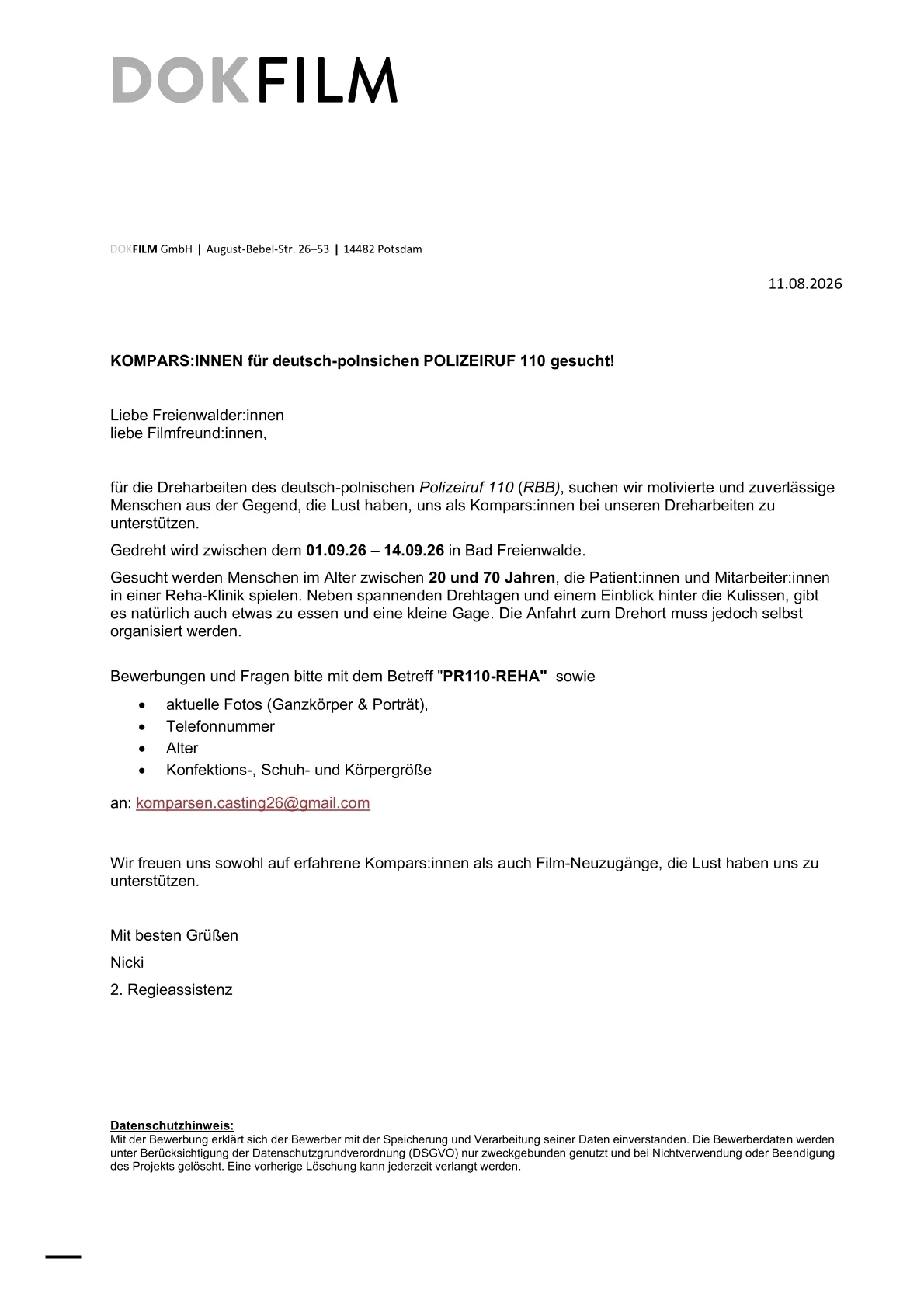 Komparsen gesucht