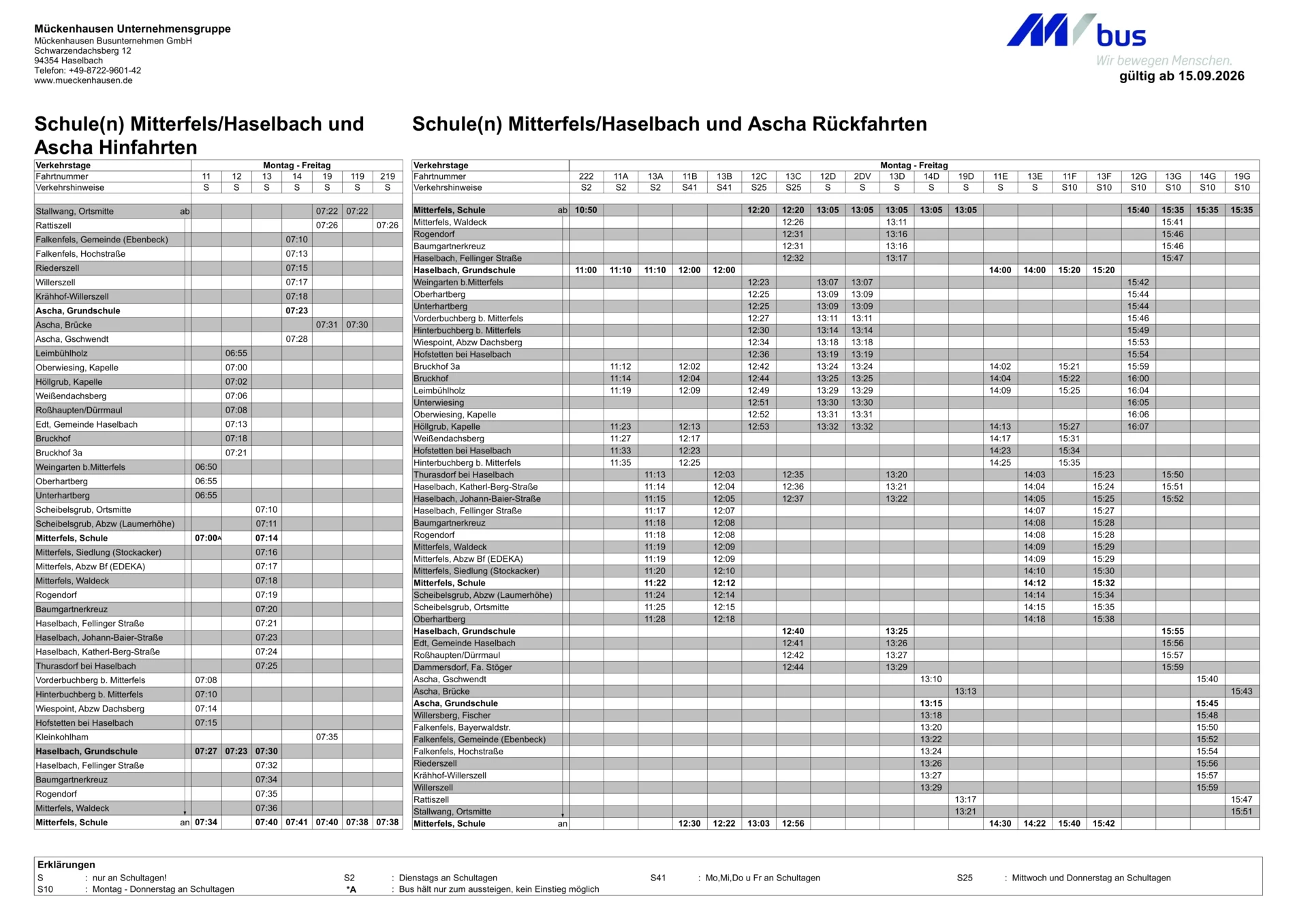 Schulbusfahrpläne Schule Mitterfels-Haselbach-Ascha im Schuljahr 2026-2027