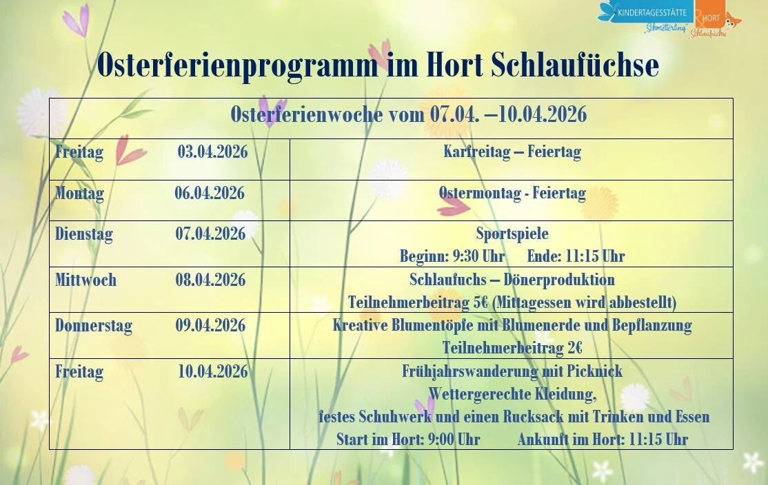 Osterferienplan