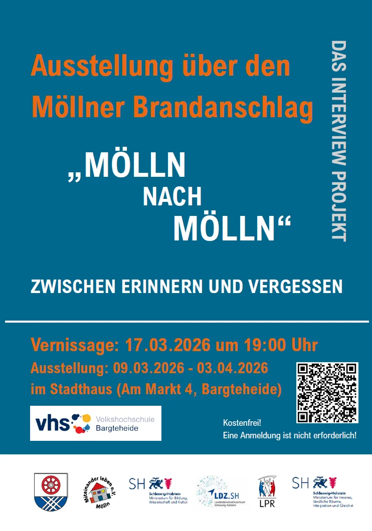 Plakat zur Austellung Ausstellung „Mölln nach Mölln – Zwischen Erinnern und Vergessen“  in Bagrteheide