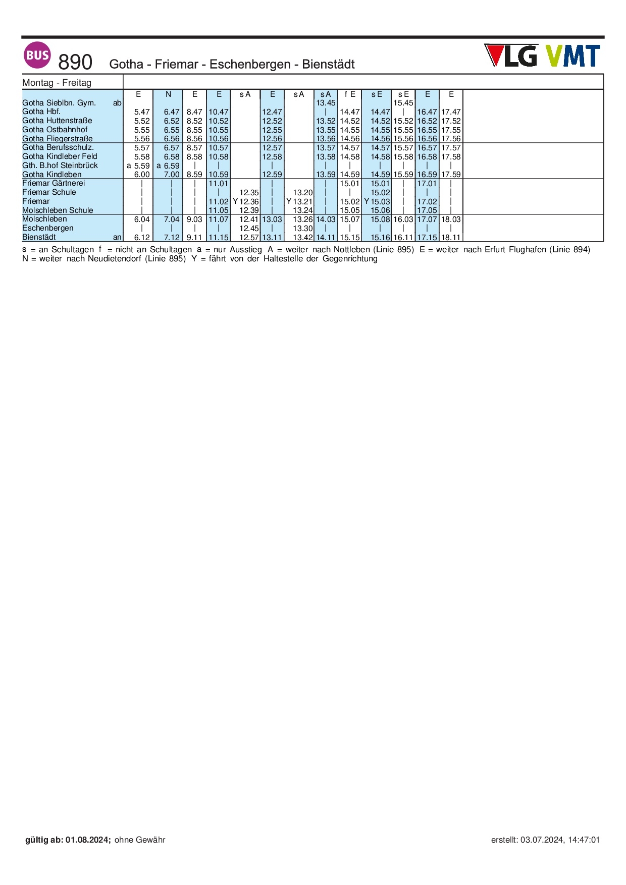 Busfahrplan ab 01.08.2024