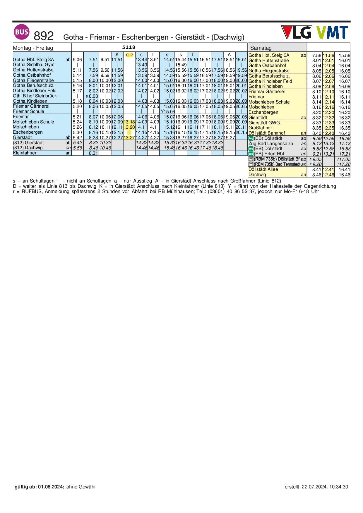 Busfahrplan ab 01.08.2024