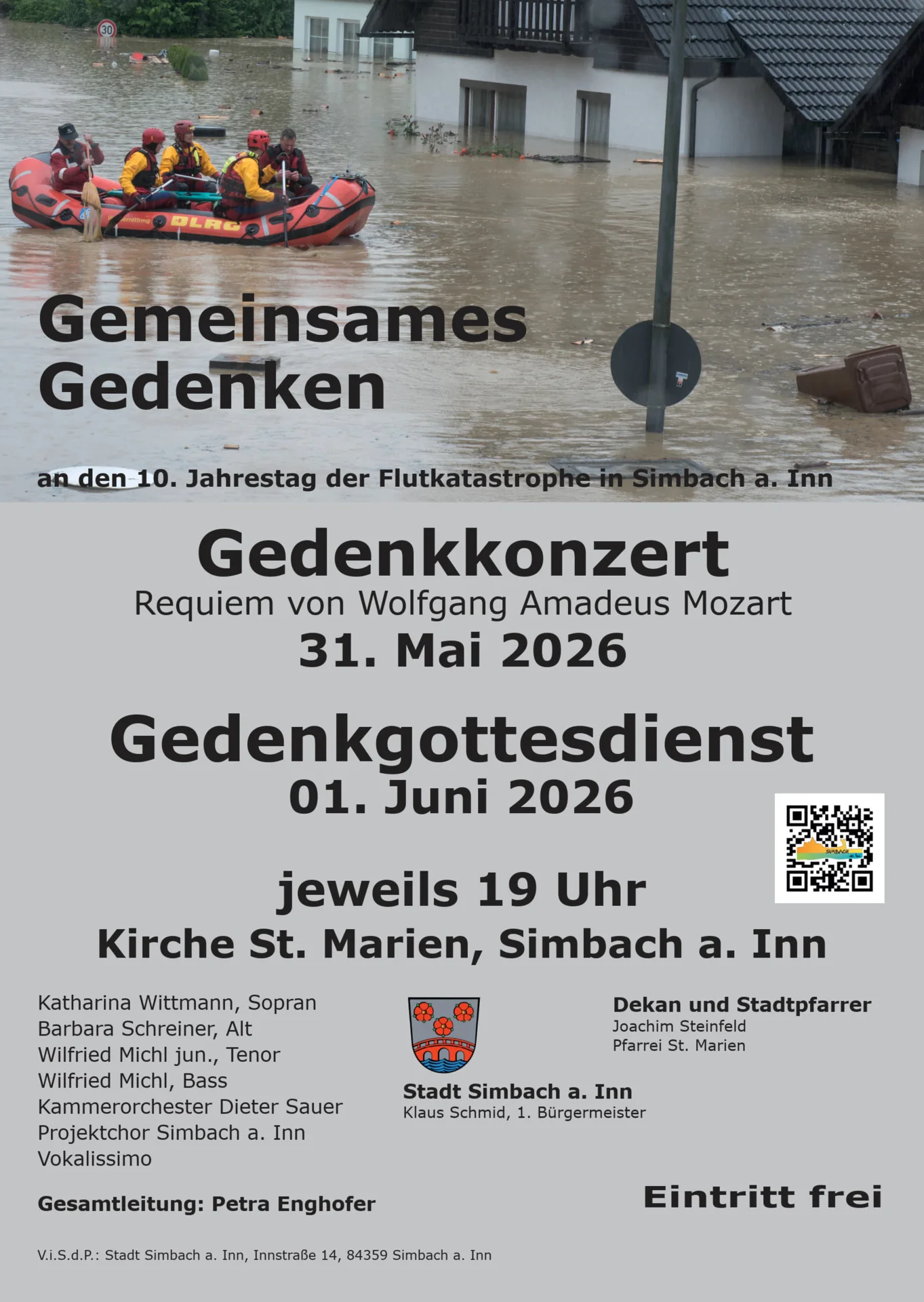 Plakat zum Gedenkkonzert und Gedenkgottesdienst in Erinnerung an den 10. Jahrestag der Flutkatastrophe