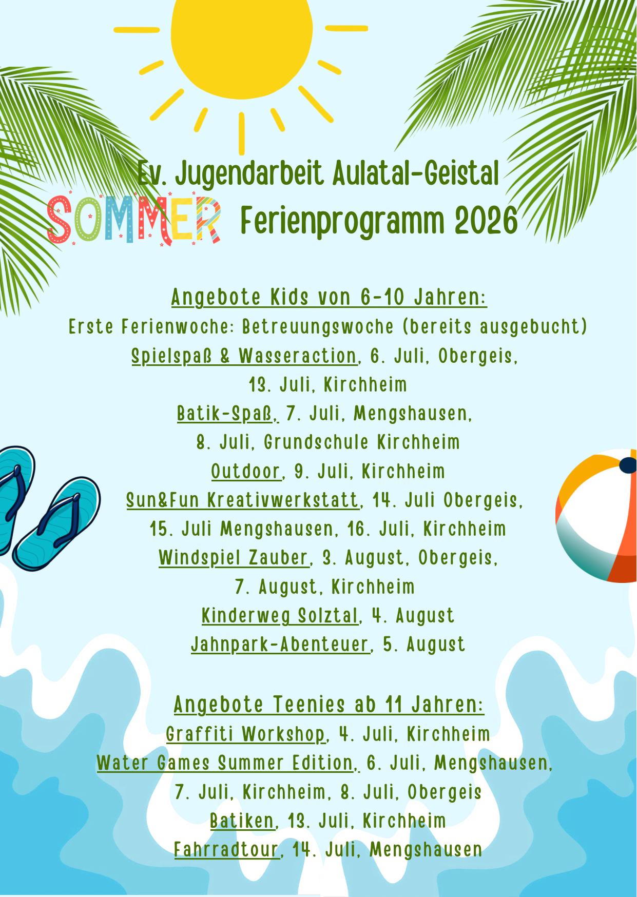 Programm SOMMER-Ferienprogramm Ev. Jugendarbeit Aulatal-Geistal