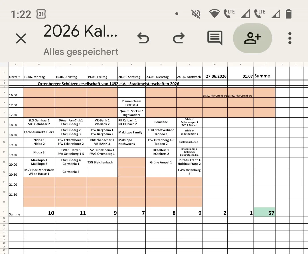 Meldeliste Stadtmeisterschaft 15.06.2026