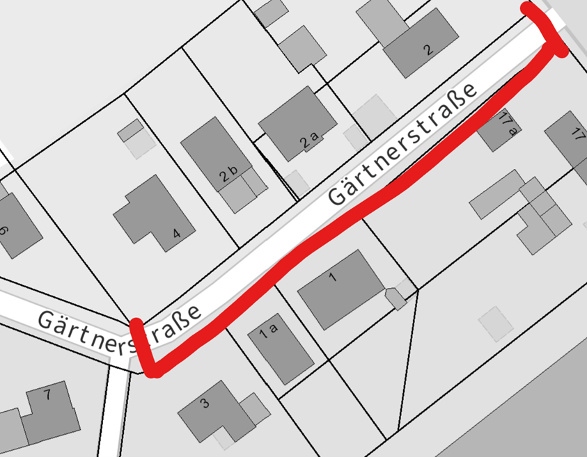 Gesperrter Abschnitt der Gärtnerstraße