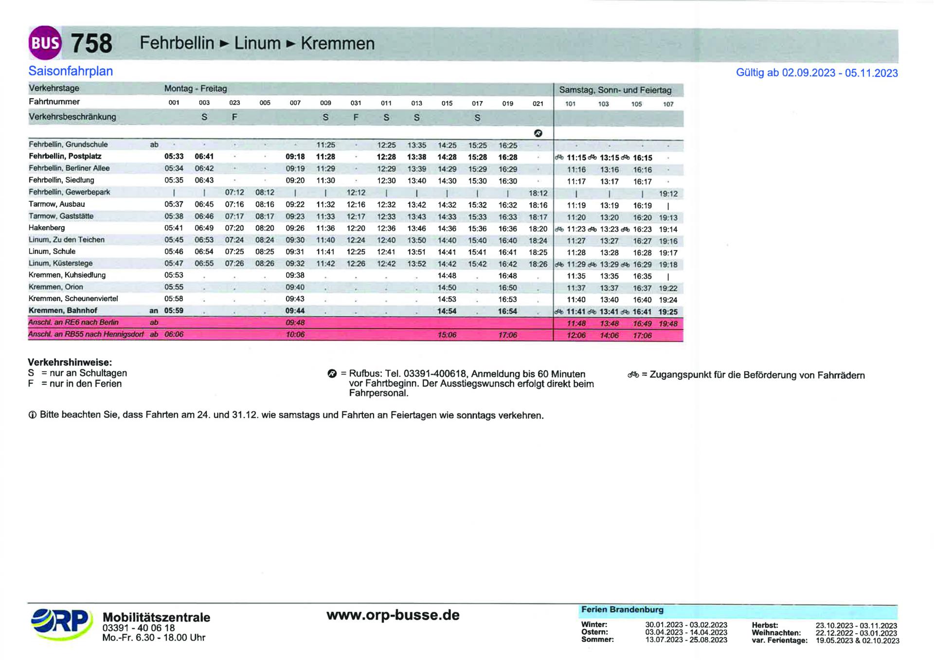 Linie 758 - Fehrbellin - Linum - Kremmen