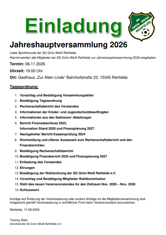 Einladung JHV