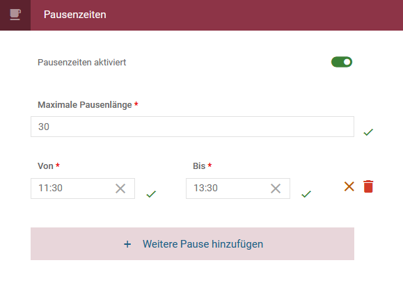 Pausenzeiten festlegen