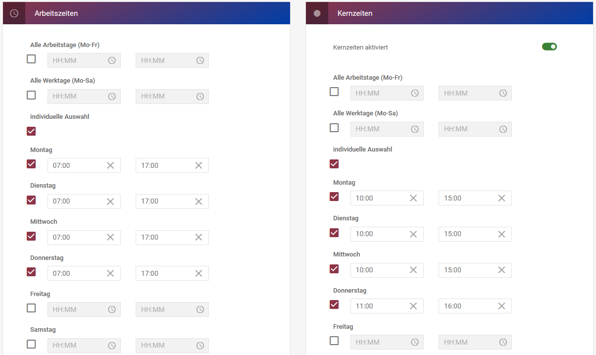 individuelle Arbeitszeiten und Kernzeiten