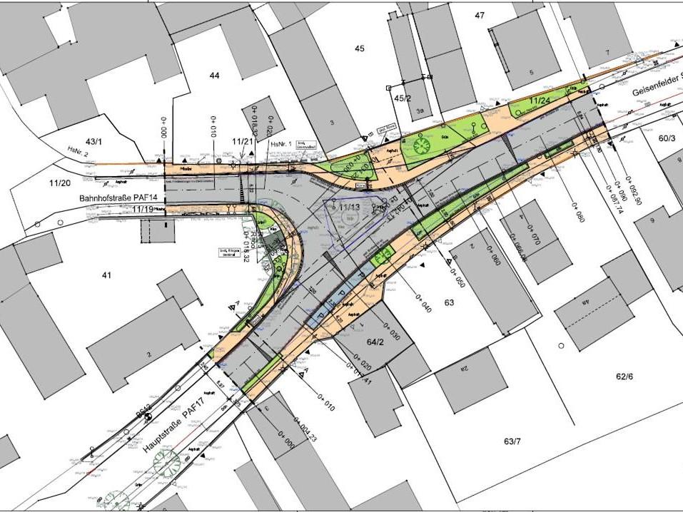 Die Planzeichnung zeigt die vorgeschlagene geänderte Straßenführung.