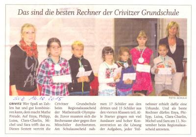 Matheolympiade in der Grundschule "Fritz Reuter" Crivitz