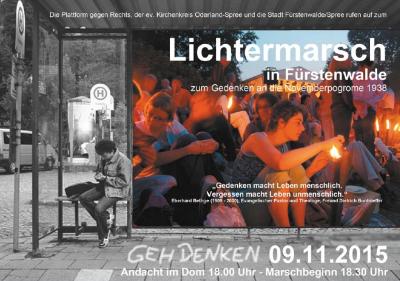 Einladung zum Lichtermarsch am 9. November 2015 zum Gedenken an die Pogromnacht 1938