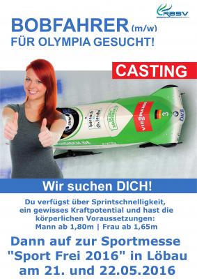 Foto: Bobfahrercasting - Plakat Foto zur Meldung: Bobfahrer (m/w) für Olympia gesucht