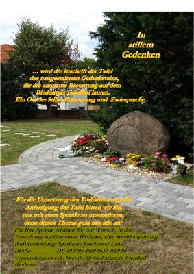 Vorschaubild zur Meldung: Bitte spenden Sie für die Gedenktafel auf dem Friedhof in Biederitz