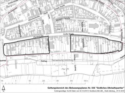Vermessungsarbeiten im Plangebiet des Bebauungsplanes Nr. 036 „Südliches Altstadtquartier“ der Stadt Jüterbog (Bild vergrößern)