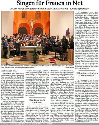 PNP-Bericht vom 14.12.2016, Adventskonzert in Fürstenstein