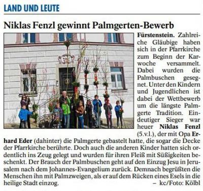 PNP-Bericht vom 04.04.2017, Palmsonntag in Fürstenstein