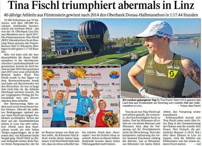 PNP-Bericht vom 12.04.2017, Tina Fischl gewinn Halbmarathon in Linz