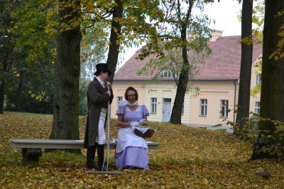 Der Hofgärtner Garmater und sein Eheweib vor dem "Alten Gasthof
