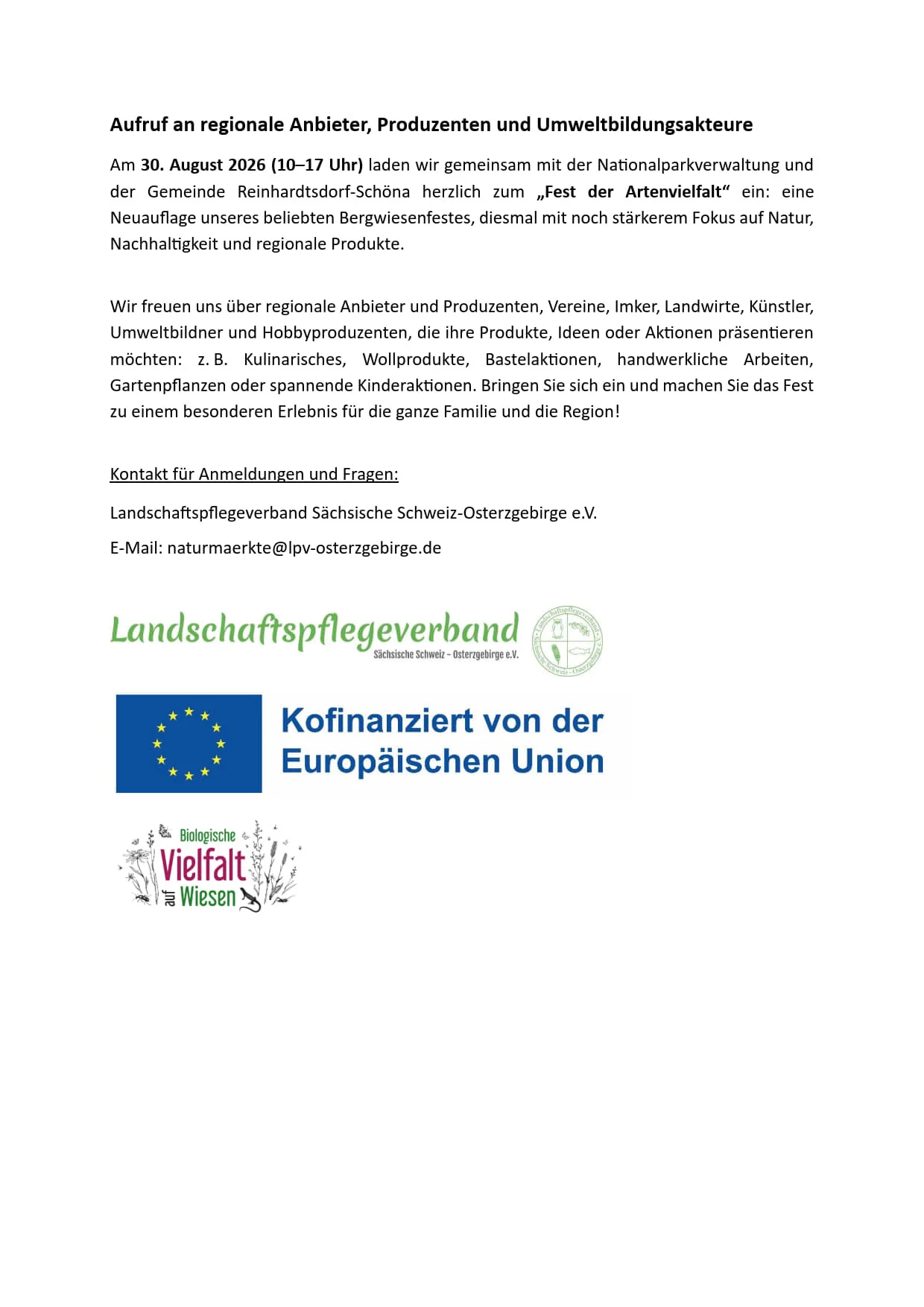 Fest der Artenvielfalt am 30.08.2026